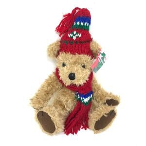 Gibson Keepsake Kritters Tan Teddy Bear Plush VTG 1996 Red Scarf Hat 8" w/ tag